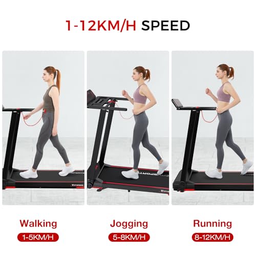 CITYSPORTS Folding Treadmill, Under Desk Walking Machine, 8% Incline Treadmills for Home, 12km/h Portable Treadmill, 1400W Motor Walking Pad Foldable, 120kg Weight Capacity, APP LED Screen (Black)