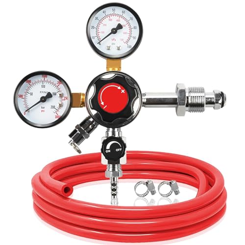 41GFsPdu6AL. SL500 PERA Dual Gauge Nitrogen Regulator - Draft Beer CGA-580 Nitrogen Regulator Keg Regulator with Pressure Release Valve and Red Gas Line, Free Worm Clamps for Homebrew