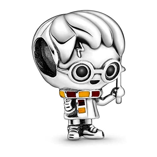 Glasses Potter Charm 925 Sterling Silver Pendant,Jewelry Bead Gift for Women Bracelet&Necklace