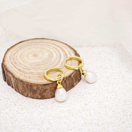 Pearl Earrings for Women Trendy, 14k Gold Plated Freshwater CZ Leaf Pearl Dangle Drop Gold Earrings Lightweight Hypoallergenic Stud Earring Bridesmaid Wedding Gold Jewelry for Women Gifts3