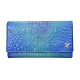 Anuschka Women’s Original Hand-Painted Leather RFID Blocking Three Fold Wallet, Croco Embossed Peacock