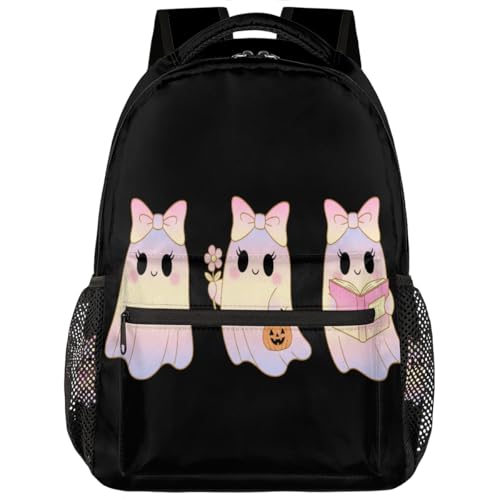 Mochila escolar de viaje para laptop de 15.6 pulgadas con diseño de fantasma de Halloween ligera