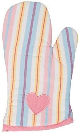 Sterck - 100% Cotton Oven Mitt/Gauntlet - Beli Heart - Pastel Stripes - 30 x 19cms