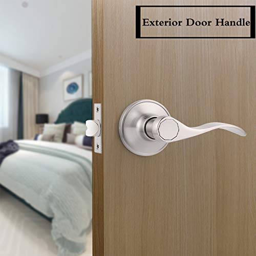 Gobrico 5 Pack Wave Style Euro Interior Door Levers Handles Passage Hall And Closet Leversets Locksets Left/Right Handed Satin Nickel Finish #TOP2