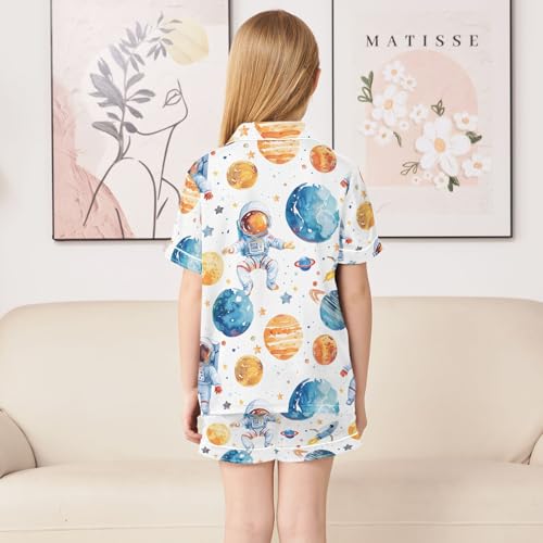 ALAZA Astronaut Planet Starry Solar System Pajamas Satin Pajama Set Short Sleeve Button Down Sleepwear4