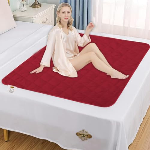 Image of Quilted Cotton Waterproof Washable Incontinence Bed Pad, 30x36 Inch Maroon, Ecofriendly, Absorbent, Non-Slip Plaid Positioning, Leak Proof & Stain Free, Multi Purpose Utility Sheet