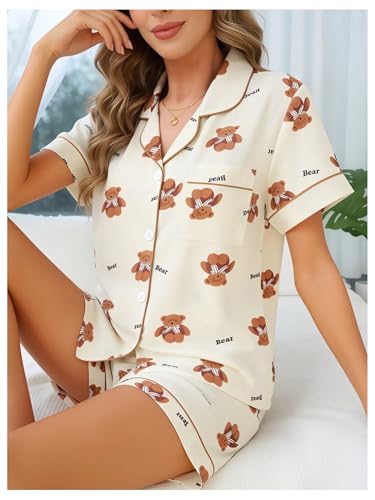 Image of Verdusa Pajamas For Women Set 2 Piece Summer Pajama Sets Cute Pjs Lounge Matching Button Shirt with Shorts
