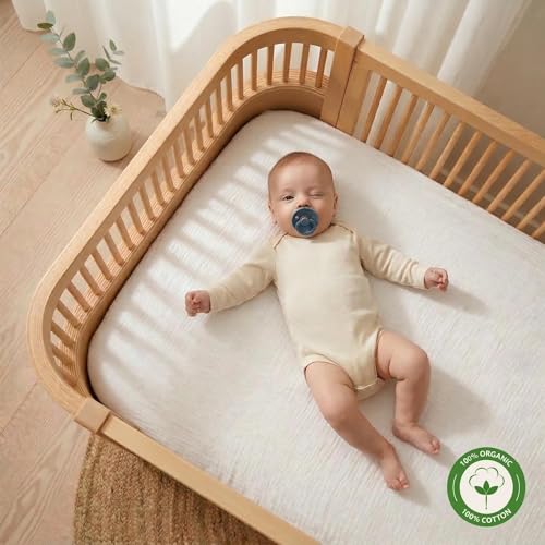 Image of Crib Sheets - Organic Cotton Muslin Fitted Crib Sheet - Standard Size for Baby Boy and Baby Girl 28 inch x 52 inch Ultra Breathable. 2-Pack(Soft White)