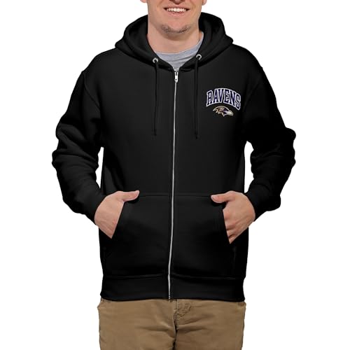FOCO Baltimore Ravens NFL Mens Arched Wordmark Zip Up Hoodie - Black - XL