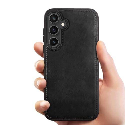Image of Leather Case for Samsung Galaxy S23FE Premium Protective Stylish Slim Cover with Shockproof Raised Edges Black