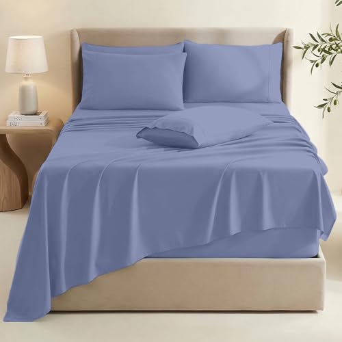 Image of Hearth & Harbor Extra Deep Pocket Sheets - Fits Mattress 18-24 Inches Deep - Extra Deep Pocket Twin XL Sheets Sets - 4 Piece Twin XL Size - Steel Blue