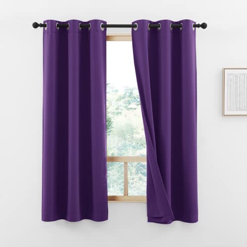 Image of NICETOWN 100% Blackout Curtain Panels, Same Color Liner Curtains Room Warming for Kitchen Room, Noise Reducing and Cold Blocking Drapes for Windows (Set of 2, Purple, 42 inch Wide by 63 inch Long)