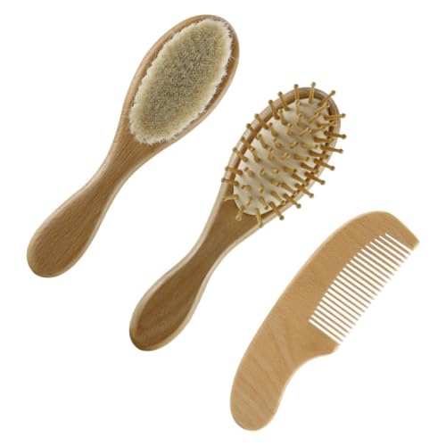 HAPINARY Infant Hair Brush Set Soft Wool Brush Wooden Comb Baby Hair Care Kit Hair Brush for Babies Scalp Massage