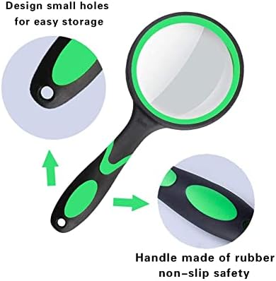 Magnifying Glass 10X, Handheld Magnifier with Non-Slip Soft Rubber Handle for Insect Hobby Observation,Home Learning, Reading and Fault Finding (Green)