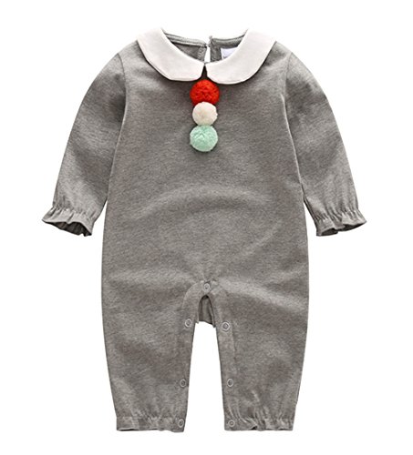 Ding Dong Baby Girl Cotton Pompon Long Sleeve Romper£¨Grey,9-12M£©