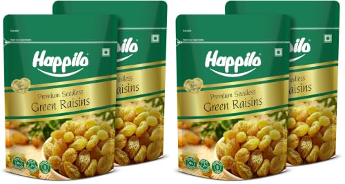Image of Happilo Premium Seedless Green Raisins 500 g (Pack of 4) Value Pack | Quality Kishmish | Nutritious | Rich in Iron & Vitamin B | Healthy Sweet Treats | 1 kg Kismis | High in Antioxidants