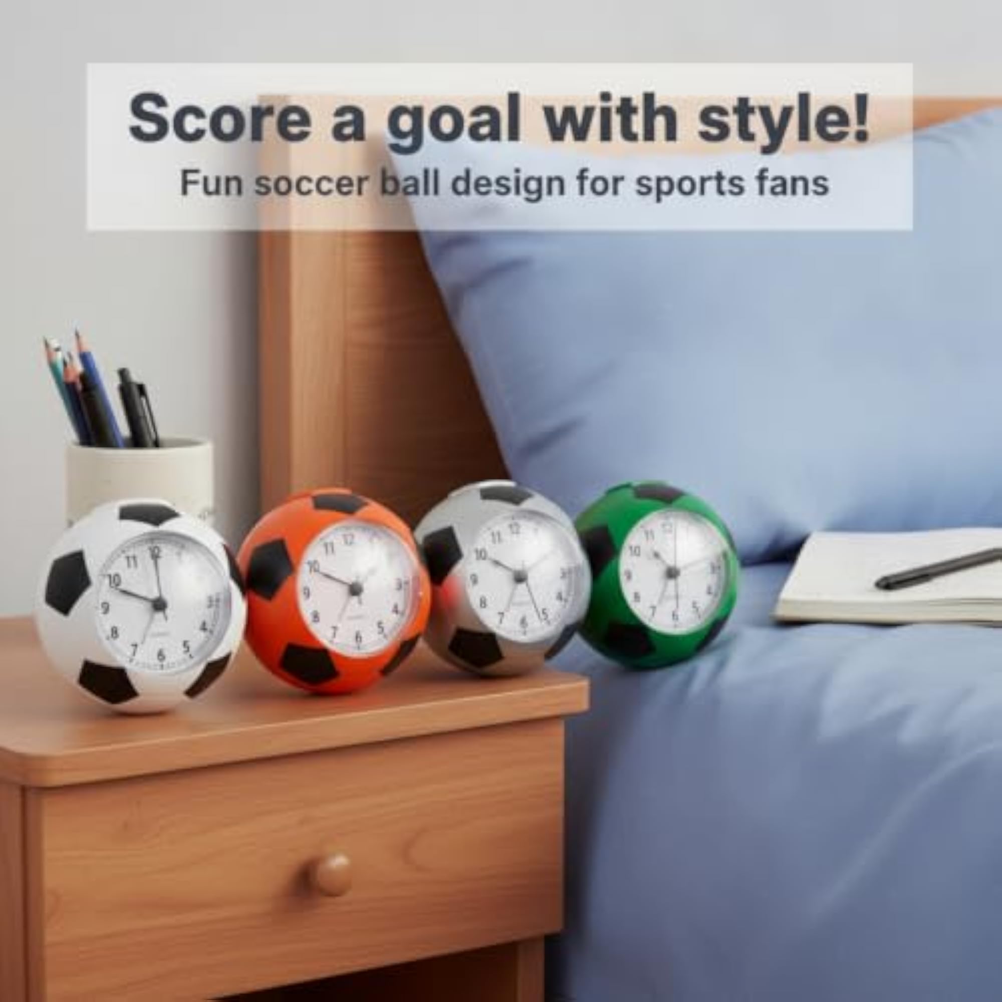 Creative Soccer Ball Alarm Clock for Kids, Silent Desktop Clock