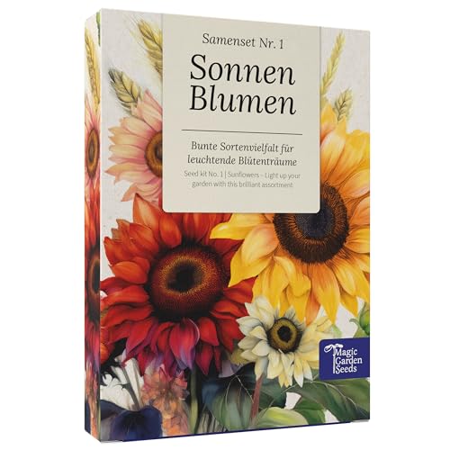 Magic Garden Seeds - Sonnenblumen Saatgut-Box mit 6 Sorten - bunte & klassische Sonnenblumen für Garten Topf & Balkon - einfach aussäen & Blütenfreude erleben
