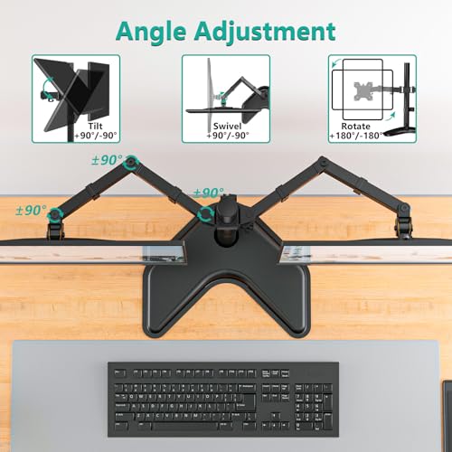 Image of WALI Dual Monitor Stand for Desk, Monitor Stands for 2 Monitors up to 27 inch, Mount Fits up to 22lbs, Free Standing Full Motion Arm for Desk (MF002), Black