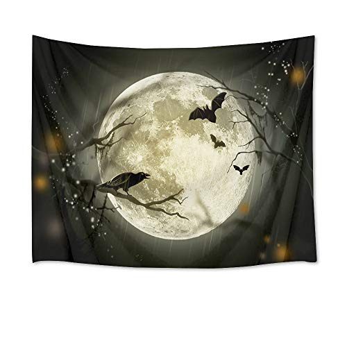 Lb 2005001 Halloween Full Moon Tapestry Wall Hanging Creepy Halloween Night Black Bat Crow Taspestry Wall Art Blanket thumb #2