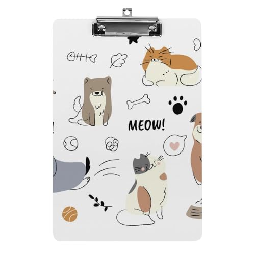Porte-bloc format A4 rigide avec pince métallique imprimé chat