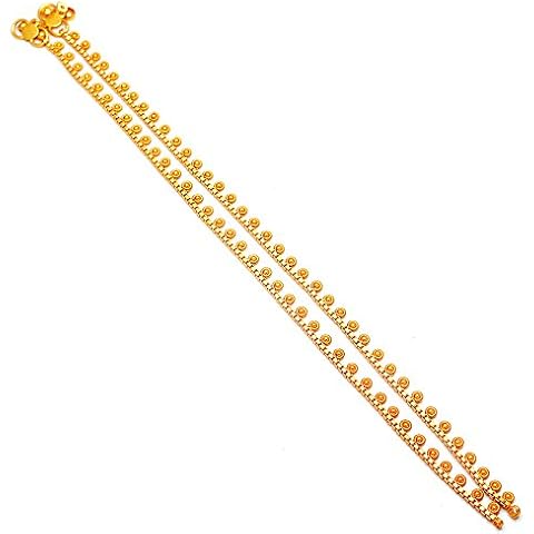 Jewar Anklet Traditional Pair Chain Bell Tassel Handcrafted | Boho Hippie Festival Vintage Style Ankle Bracelet Feet Jewelry | Womens Fashion Accessory | Indian Payal Gold Plated Finish Cover