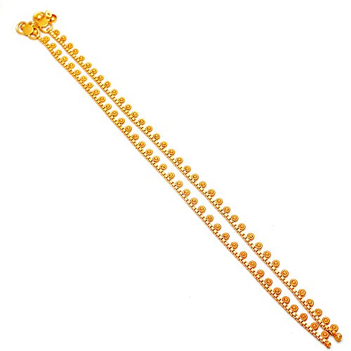 Jewar Anklet Payal Indian Traditional Cz Ad Plain Simple Handmade Natural Gold Plated Jewelry (Golden Plain-2) #TOP4