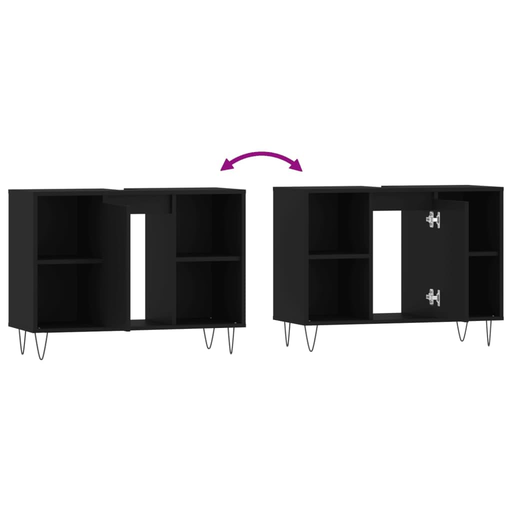 Homgoday Meuble de salle de bain en bois d'ingénierie noir 80 x 33 x 60 cm, armoire de salle de bain, buffet, coiffeuse, toilettes, espace de rangement pour douche, organisateur à la maison, type 4