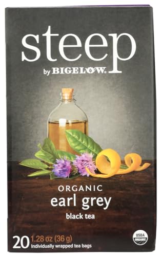 steep by Bigelow Organic Earl Grey Black Tea Bags, 20 Count Box Caffeinated Black Tea