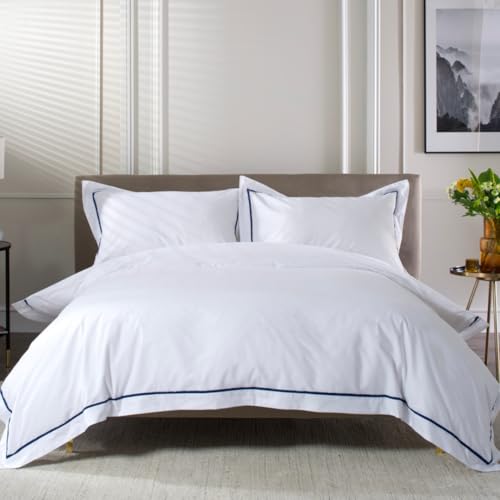 The Lyndon Company Luxury Hampstead 200 Thread Count 100% Cotton Duvet Cover Set with Ribbon Detail – Includes Oxford Pillowcases – Machine Washable – Available in 9 Colours & 4 Sizes [Bl-Do]