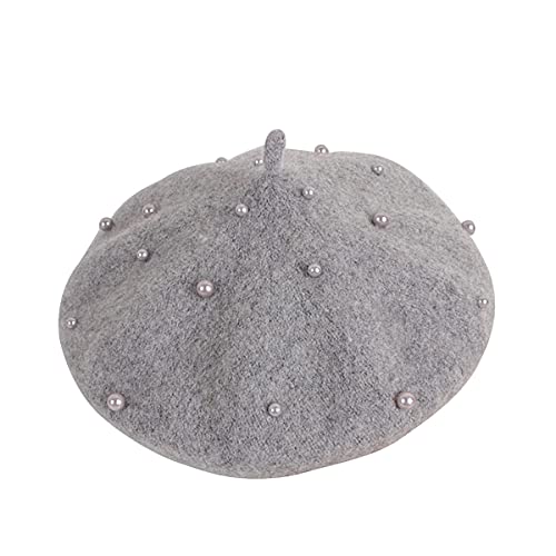 FOMOYUU Kids Girl French Wool Pearl Berets Princess Warm Fashion Toddler Girls Cap Hats 2-6Y (Grey, 2-6 Years)