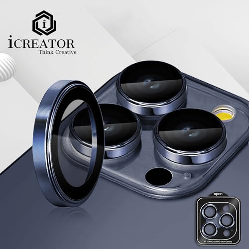 Image of I Creator Camera Lens Protector Iphone 15 Pro Max /Pro, Individual Ring Protector Titanium Metal Shatterproof Scratch Resistant, Blue