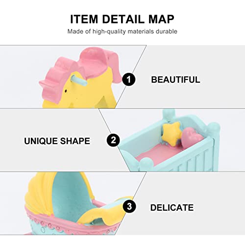 3Pcs Mini Crib, Cake Decoration Birthday Home Decoration Miniature Dollhouse Furniture Dollhouse Strollers Decor Birthday Supply #TOP3
