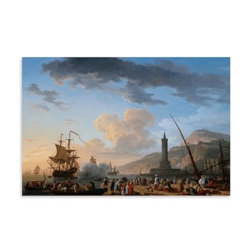 Lienzo de puerto al atardecer de Claude-Joseph Vernet en formato 40x60 cm