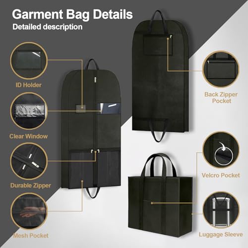 CYD 60” Long Garment Bag for Women, Foldable Travel and Hanging Garment suit Bags for Clothing with Shoe Pocket, Accessory Pouch, and ID Window for Suit, Long Dresses, Gowns, Coats, Black 1 Pack4