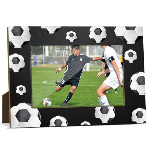 EULNNOI Soccer Ball Wooden Picture Frame 4x6 Black & White