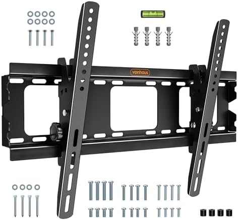 VonHaus TV Wall Bracket for 32-70" Screens, TV Bracket with Spirit Level, Flat to Wall Mount with Tilt, 75kg Capacity, Max VESA: 600x400mm