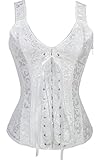 Imilan Women Sexy Boned Lace up Corsets and Strap Bustiers Top (FBA) (L (US Size 6-8), White)