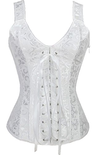 Imilan Women Sexy Boned Lace up Corsets and Strap Bustiers Top (FBA)(L,White)
