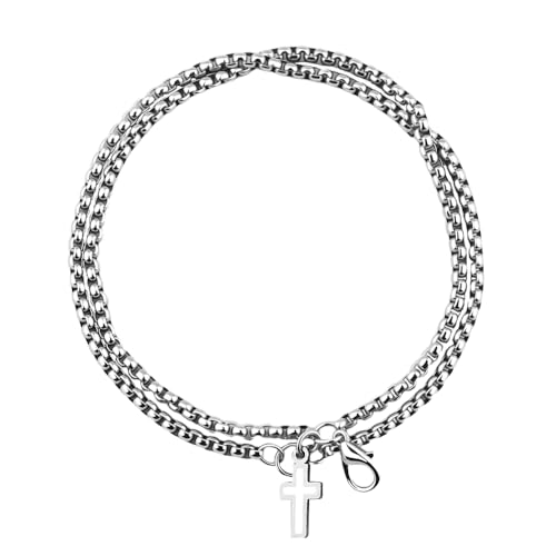 Sudaporn Cross Pendant Bracelet for Men Jesus Faith Base Gifts Fashion Cross Jesus Bracelet Silver Double Layer Christian Bracelets for Religious Believers Easter Catholic Gift