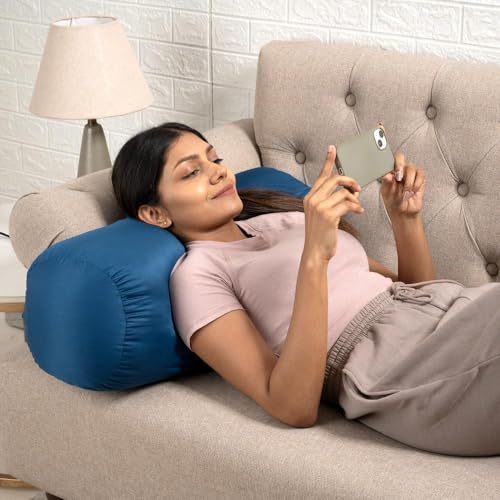 Image of Wakefit Soft Bolster Pillow | Set of 2 | 25x10 Inch | Hollow Fiber Filling & 100 GSM Peach Finished Fabric | Machine Washable Pillow | for Bed, Sofa & Diwan | Teal