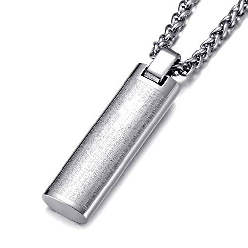 MOO&LEE Stainless Steel Lords Prayer Bar Necklace for Men 24 Inches Link Chain3