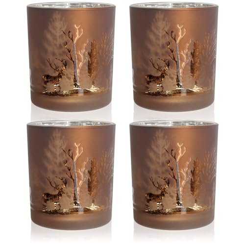 com-four® 4-teiliges Teelichthalterset - braune Windlichter für...