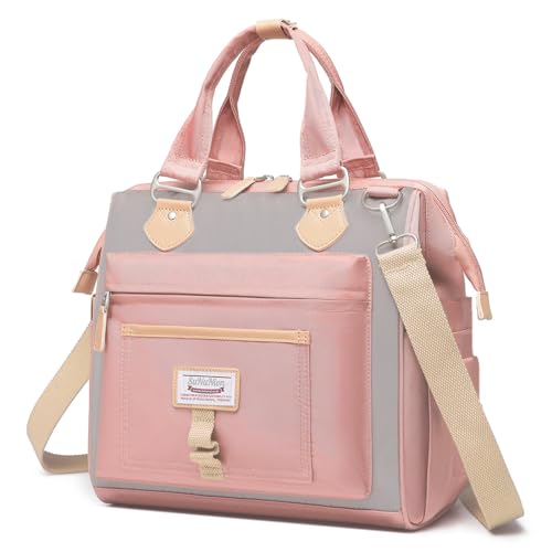 SunUnion Lunch Bag For Women, Cute Insulated Lunch Bag, Large Lunch Tote For Work, Leak Proof Lunch Box For Adults, Lunch Purse, Cooler Bag With Side Pockets And Shoulder Strap For Picnic Office(Pink)