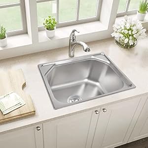 Messina Chrome Finish SS Sink For Kitchen 24"X18"X10" Premium Stainless Steel Sink For Your Modular Kitchen Single Bowl With PVC Waste Pipe,Square Coupling & Adjustble Fruit Rack G5