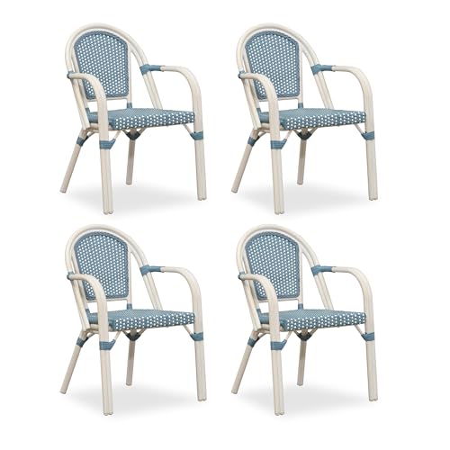 Image of PURPLE LEAF French Bistro Armchairs Set of 4, White Finish, Light Blue