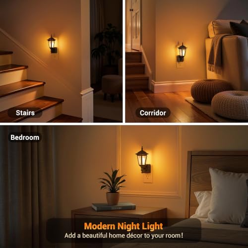 Image of JandCase Night Lights Plug into Wall, 2000K Amber | Dusk to Dawn Sensor, 0-100LM Dimmable Industrial 180Rotating Night Light for Bedroom, Bathroom, Living Room, Hallway