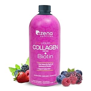 Zena Nutrition Liquid Collagen Peptide + Biotin | Liquid Collagen for Women and Men | 2500mg Verisol Bioactive Multi Collagen Peptides | 5000mcg Biotin | Sugar Free | Berry | 60 Servings, 20.3 FL Oz