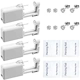 Ear Piercing Kit 4 Pcs Ear Piercing Gun Disposable Ear Piercing Gun Kit with Cubic Zirconia Silver Earring Studs (White)