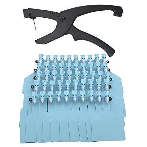 Étiquettes d'identification en Z en plastique TPU bleu pour élevage avec applicateur x50